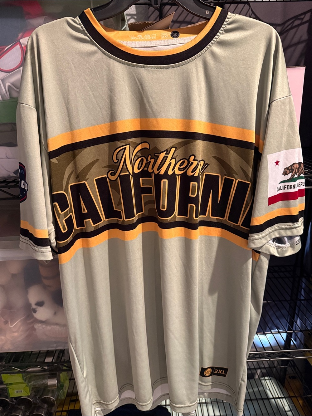 Northern California Graphic Jersey Shirt in Light Olive and Gold